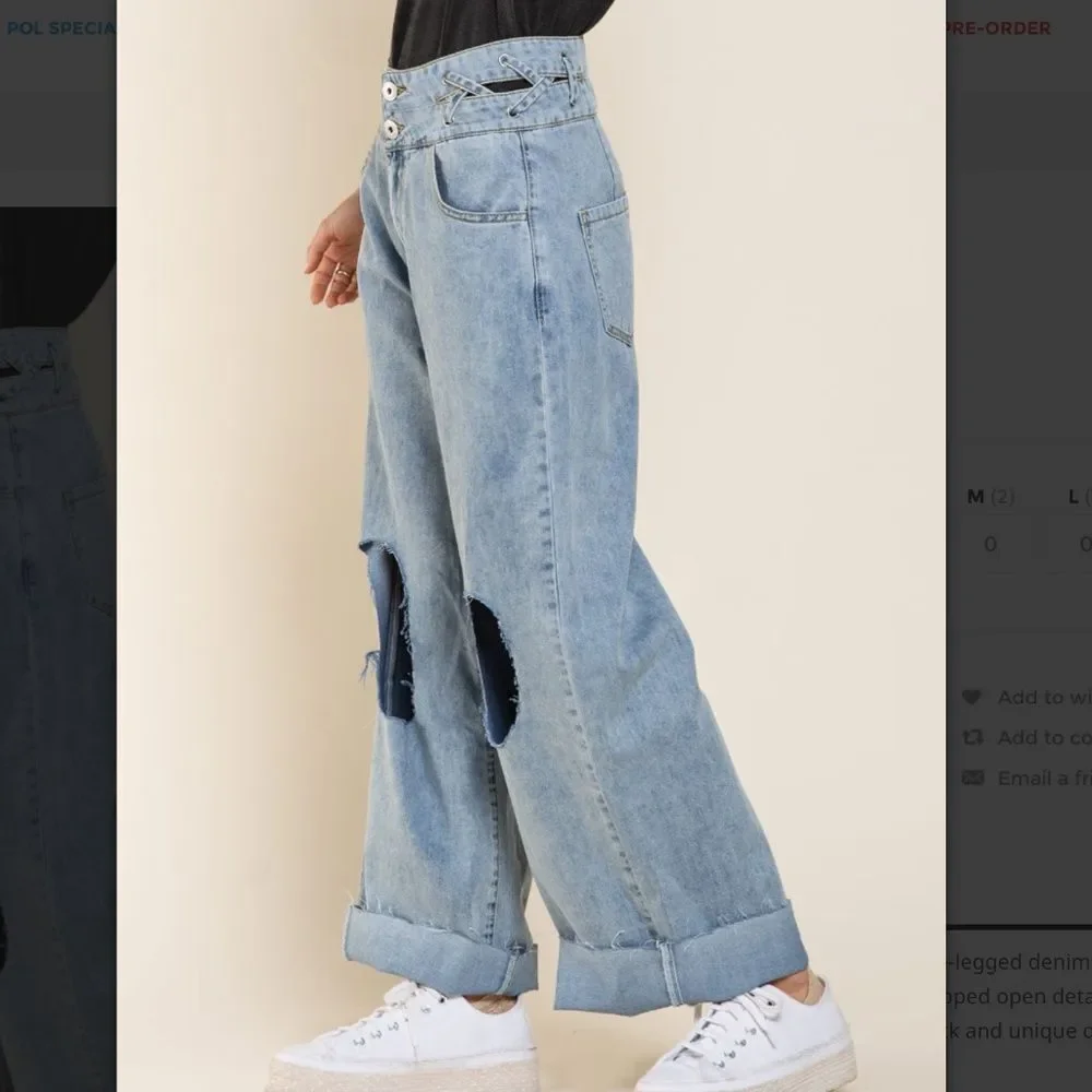 POL jeans POL pants CUT SMALL fit 6-8 Distressed Cuffed Wide-Leg Cropped Jeans
